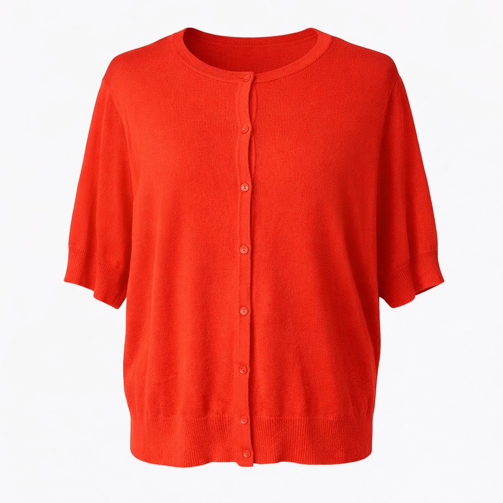 Dressbarn Orange Boatneck Button Front Cardigan Size 16 Lightweight Sweater